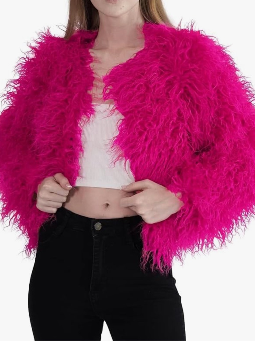 NWOT Hot Pink Crop Sweater Jacket